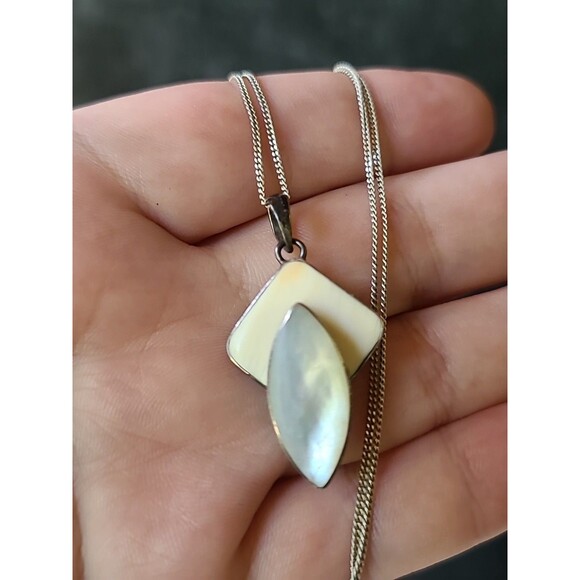 Sandy Baker 925 Sterling Silver MOP Pendant Necklace Vintage - Picture 2 of 10